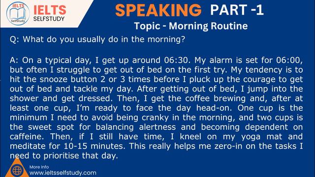 Latest IELTS Speaking Test Questions and band 9 answers for Part1, 2023 | Morning Routine смотреть онлайн