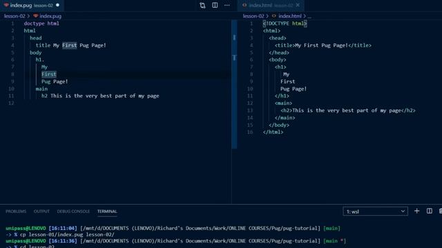 Lesson 2 - More Pug syntax; Multi line content; Classes, IDs and attributes смотреть онлайн