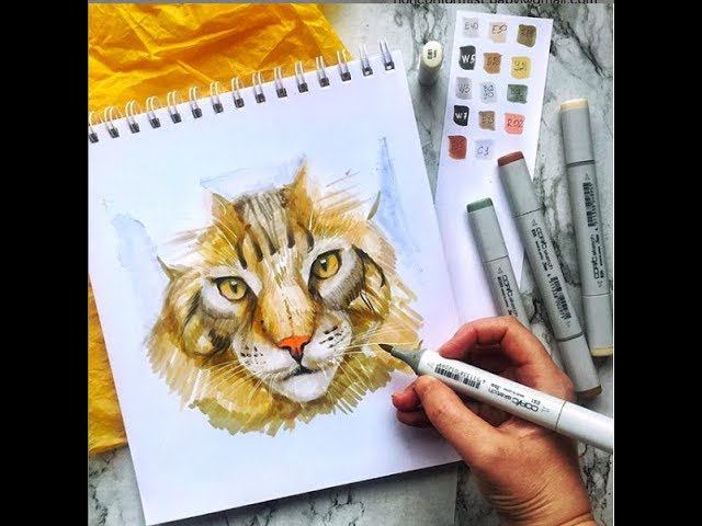 Скетчинг маркерами. Рисуем котика Тигру смотреть онлайн