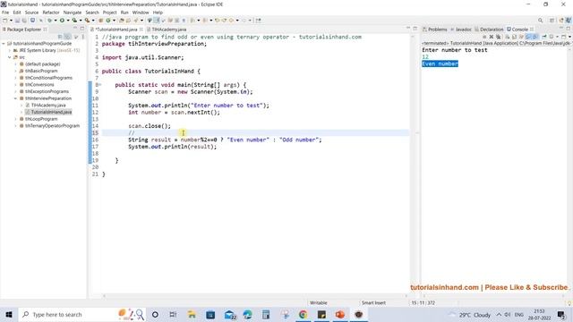 java program to find odd or even using ternary operator смотреть онлайн