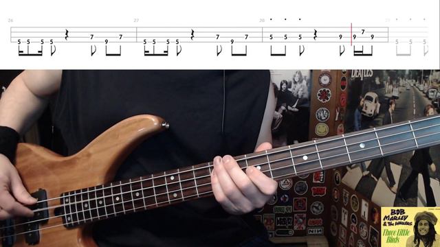 Three Little Birds by Bob Marley - Bass Cover with Tabs Play-Along смотреть онлайн