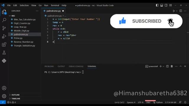 Palindrome Number Checker Program || #python #viral #programming #coding смотреть онлайн