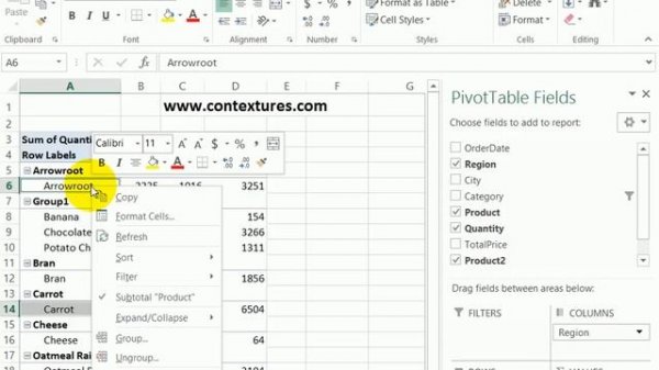 How to Group Text Items in an Excel Pivot Table