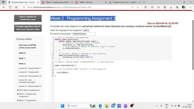 NPTEL | Programming In Java | Programming Assignment Week-2 All Programs | Solution July 2023 смотреть онлайн