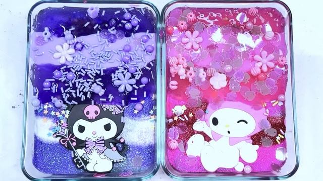 [ASMR]Mixing Kuromi VS MyMelody  MakeUp Eyeshadow Into Clear Slime. Satisfying (189) 쿠로미 마이멜로디 슬라임