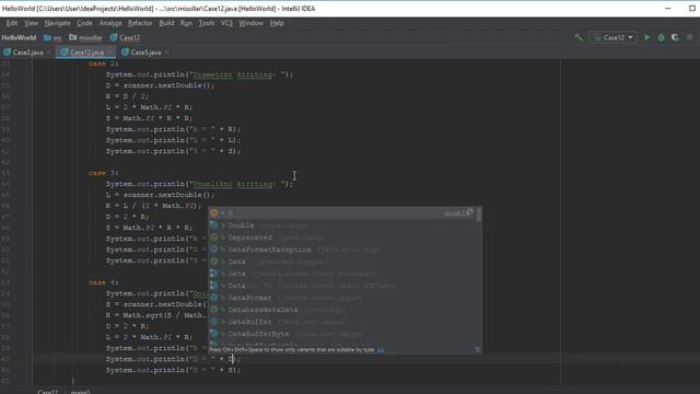 JAVA examples of case operator (continued) смотреть онлайн