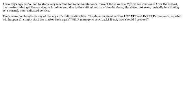 Databases: MySQL Replication - Resync master after slave taking over смотреть онлайн