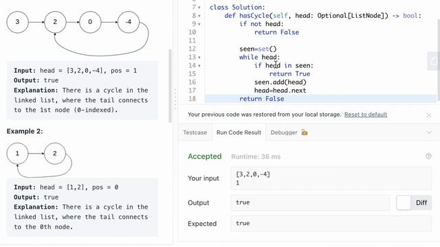 LEETCODE 141 LINKED LIST CYCLES PYTHON смотреть онлайн
