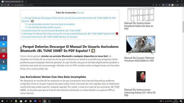 Manual Auriculares Bluetooth JBL TUNE 500BT en PDF ??? смотреть онлайн