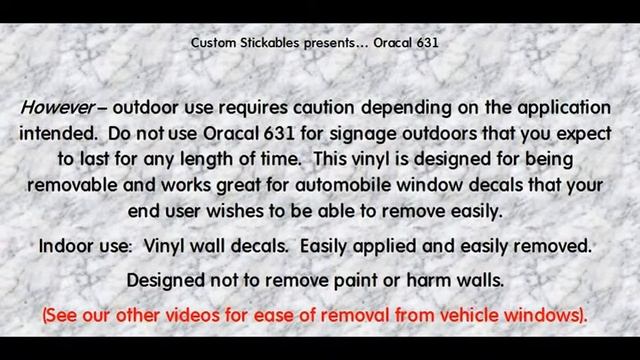 Oracal 631 - Removable Wall Vinyl Specifications смотреть онлайн