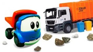 Машинки для самых маленьких. Грузовичок Лева, Мусоровоз и рабочие машины строят детскую площадку.mp4