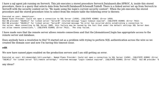 How do I fix a login timout in SQL Server 2005 when using a linked server and a stored procedure... смотреть онлайн