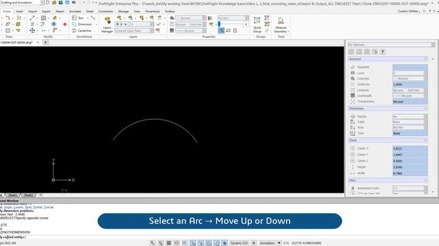 Create Arc Length Dimension with Dimension Text Override Using Command Window смотреть онлайн