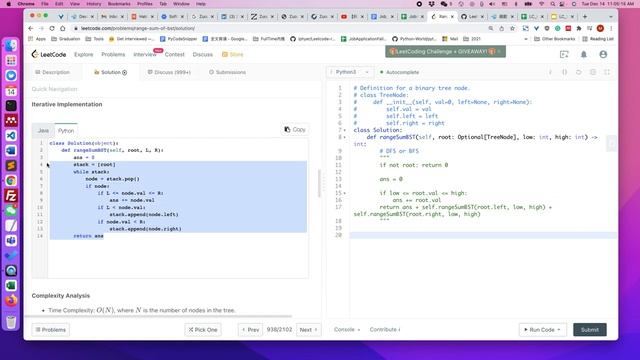 Leetcode 938. Range Sum of BST (Python) смотреть онлайн