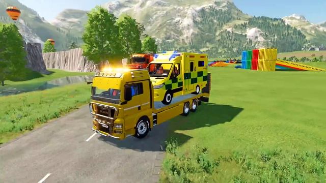 TRANSPORTING TANK TRUCK, AMBULANCE, FIRE TRUCK, MIXER TRUCK TO GARAGE | FS22 MODS FS22 SIMULATOR 2 смотреть онлайн