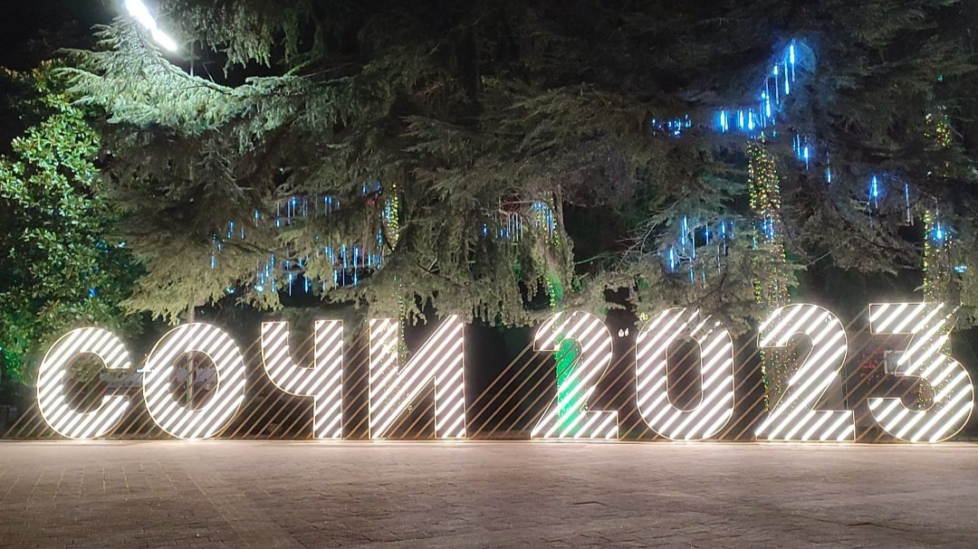 Новогодний ночной Сочи . Декабрь 2022 . Улица Навагинская . Главная центральная улица в Сочи . смотреть онлайн