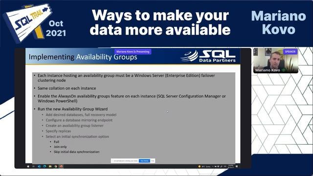 Ways to make your data more available | Mariano Kovo | SQL Trail Oct 2021 смотреть онлайн