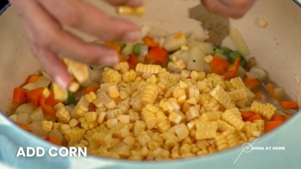 Goma At Home: Corn Chowder With Spicy Shrimps And Bacon Bits