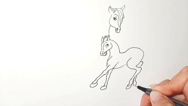 Как нарисовать Лошадь с жеребенком / How to draw a horse with a foal смотреть онлайн