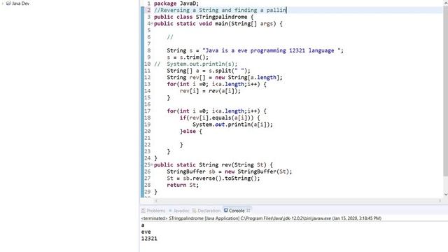 Reversing a string and finding pallindome words in it | Java | JavaDev смотреть онлайн