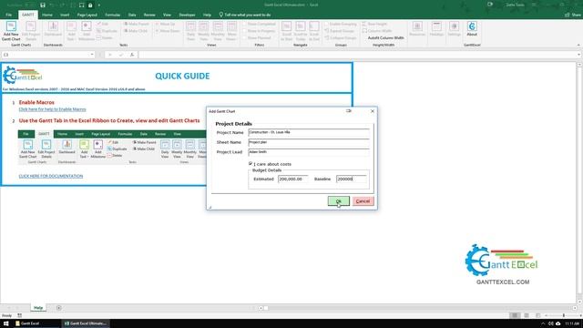 Gantt Excel - Add New Gantt Chart - Tutorial смотреть онлайн
