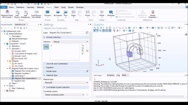 Modelling a horseshoe permanent magnet using Comsol Multiphysics смотреть онлайн
