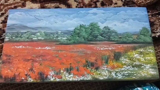 Роспись Шкатулки лицевая часть Маковое поле #РосписьШкатулки