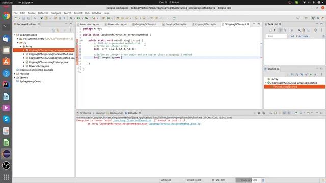 Program to copy an array into another array using arraycopy() method смотреть онлайн