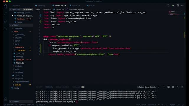 ecommerce online shop create customer registration model using python flask sqlalchemy part 32 смотреть онлайн