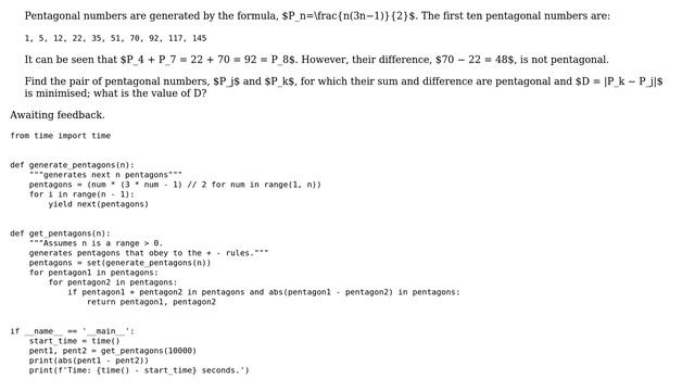 Project Euler # 44 Pentagon numbers in Python смотреть онлайн