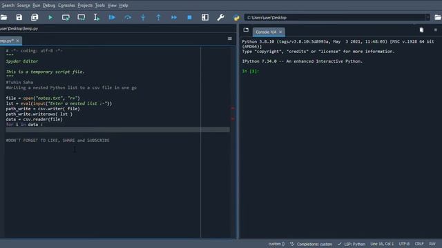 Write a Python program to write a nested Python list to a csv file in one go смотреть онлайн