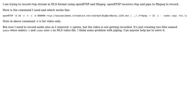 Pipe video and audio to ffmpeg from OpenRTSP смотреть онлайн