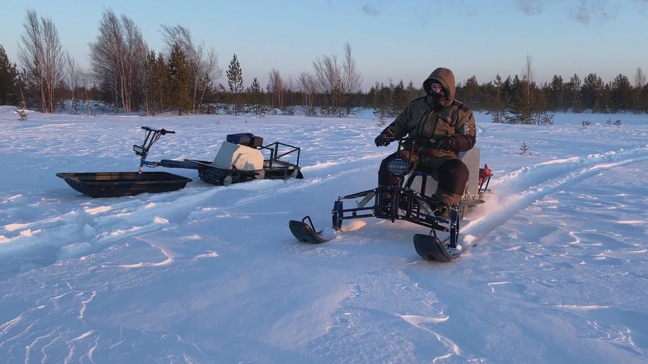 Снег 50-60 см. Тест лыжного модуля /FISHRIDE /Мотобуксировщик. смотреть онлайн
