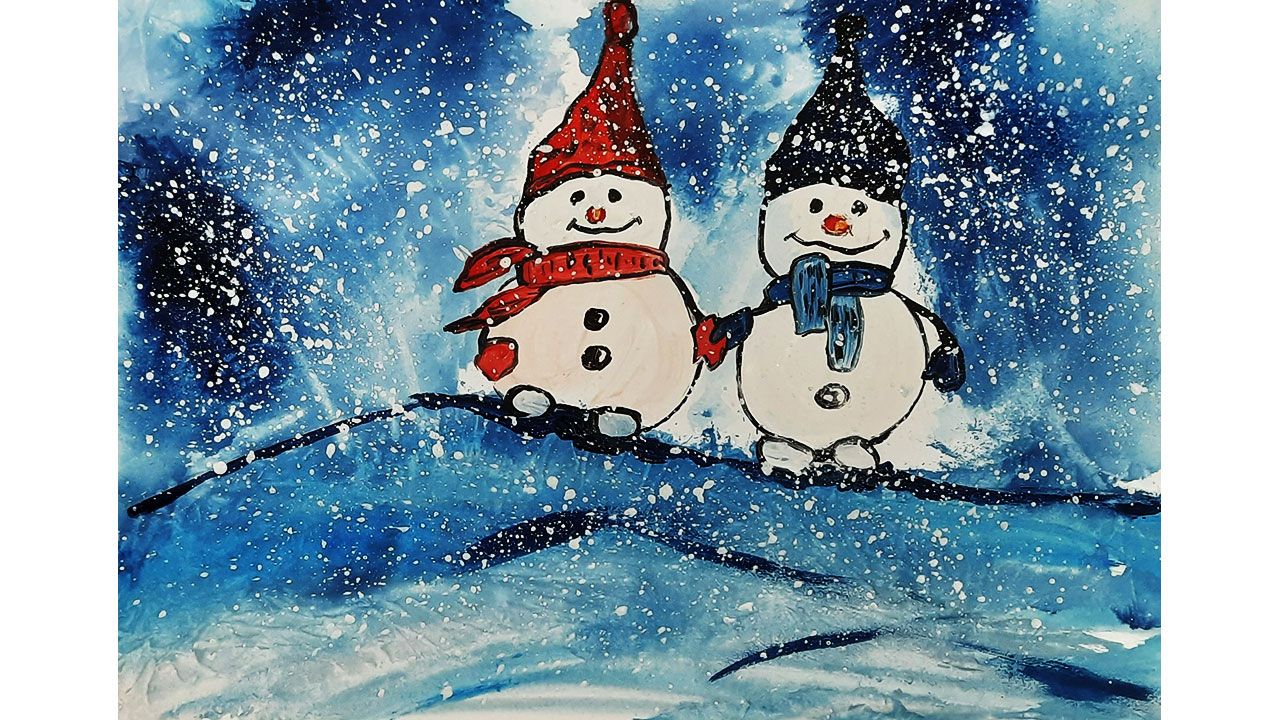 Как нарисовать снеговиков с детьми, новогодний рисунок. смотреть онлайн