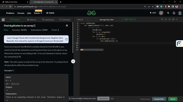 Find duplicates in an array FASTEST Python Solution Geeksforgeeks POTD смотреть онлайн