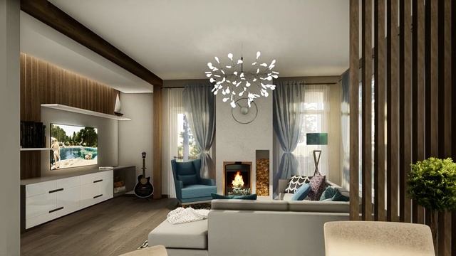 Гостиная с камином в коттедже смотреть онлайн