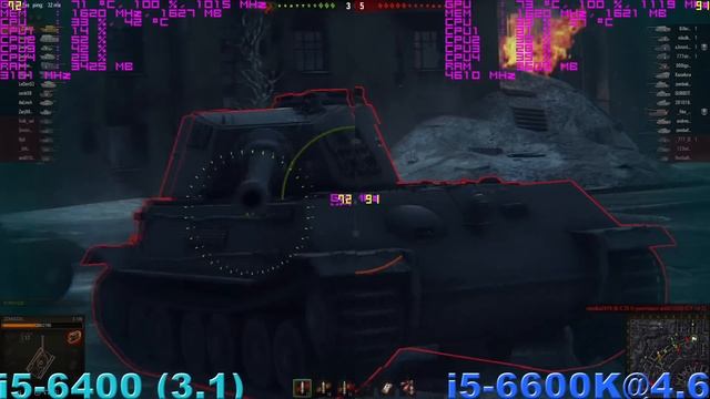 i5-6400 (3.1) vs i5-6600K@4.6 in World of Tanks смотреть онлайн