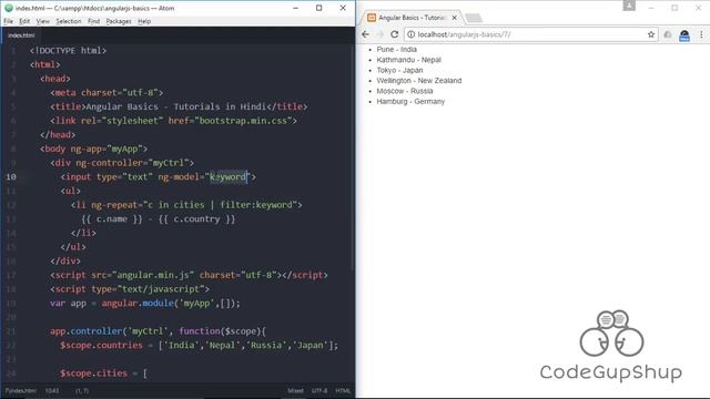 07 Using filter with ng repeat in AngularJS | Tutorials in Hindi смотреть онлайн