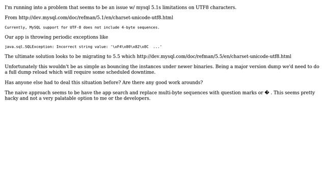 Databases: Solutions to 4-byte utf-8 characters in mysql 5.1 смотреть онлайн