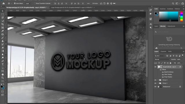 3D office wall logo mockup with dark gray wall tutorial in adobe photoshop смотреть онлайн
