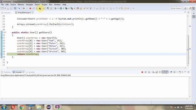 How to Sort user array based on the age? | parallelSort(T[] a, Comparator cmp) method смотреть онлайн