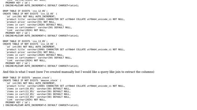 How to create a table with columns from other 4 tables(they don't have primary/foreign key... смотреть онлайн