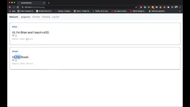 CS50’s Web Programming with Python and JavaScript (Project 4: Network) смотреть онлайн