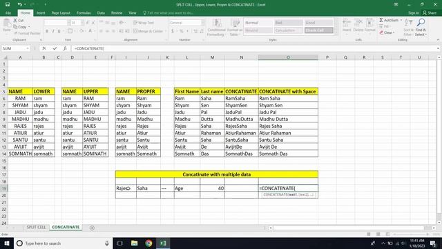 Microsoft Excel 4th class |CONCATENATE, SPLIT CELL, Upper , Lower & Proper Case| Bengali Tutorial.. смотреть онлайн