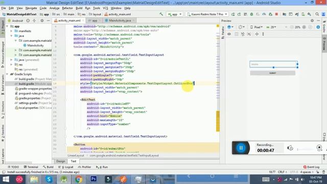 Material Design Outline Edit text Android Studio Example смотреть онлайн
