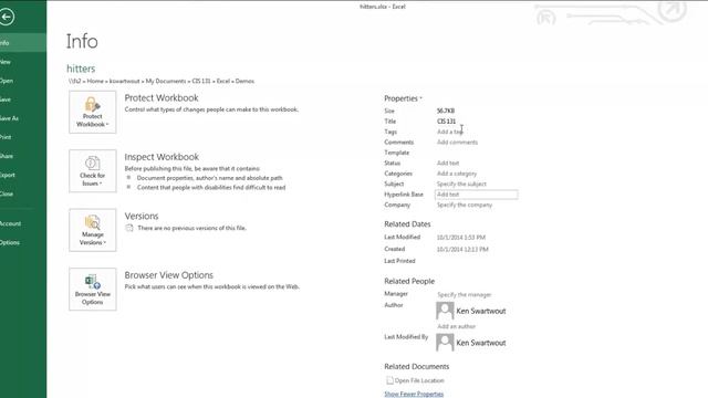 Inspect a Document and Remove Hidden Properties - Excel 2013 смотреть онлайн