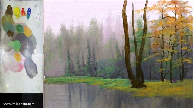 Acrylic Landscape Painting TUTORIAL /  Birch Tree In Misty Forest / JMLisondra