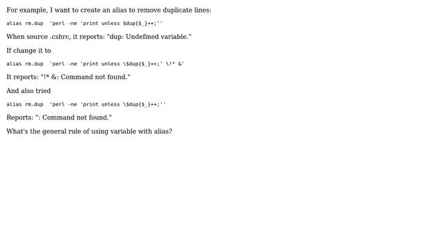 Unix & Linux: How to create alias with variable in .cshrc? смотреть онлайн