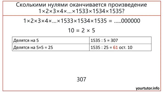 Сколькими нулями оканчивается произведение 1*2*3*4*…*1533*1534*1535? смотреть онлайн
