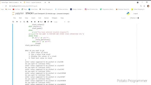 || Basic Stack operation in python || (push, pop, peek and displaying stack) смотреть онлайн